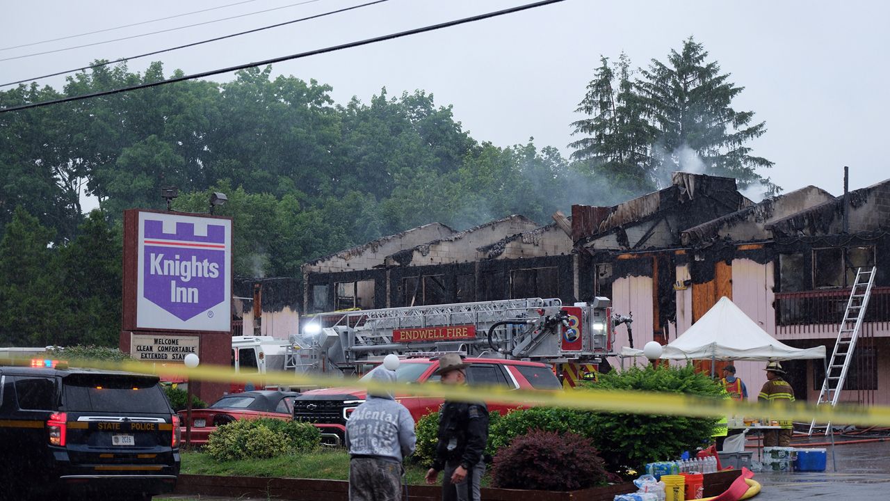 fire crew extinguishes knights inn fire