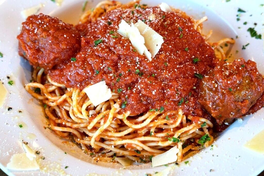Bronx House Pizza marinara and meatballs.