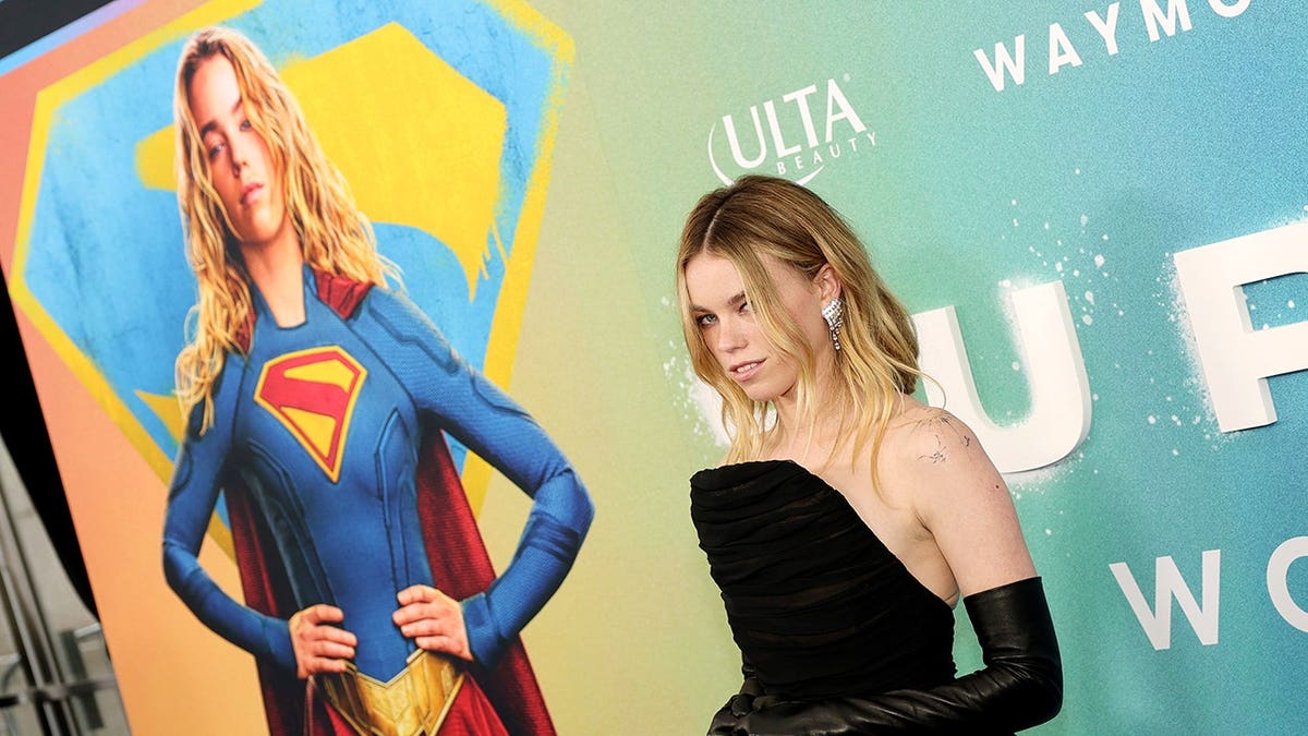 Milly Alcock standing on the red carpet at the Supergirl premiere in New York City