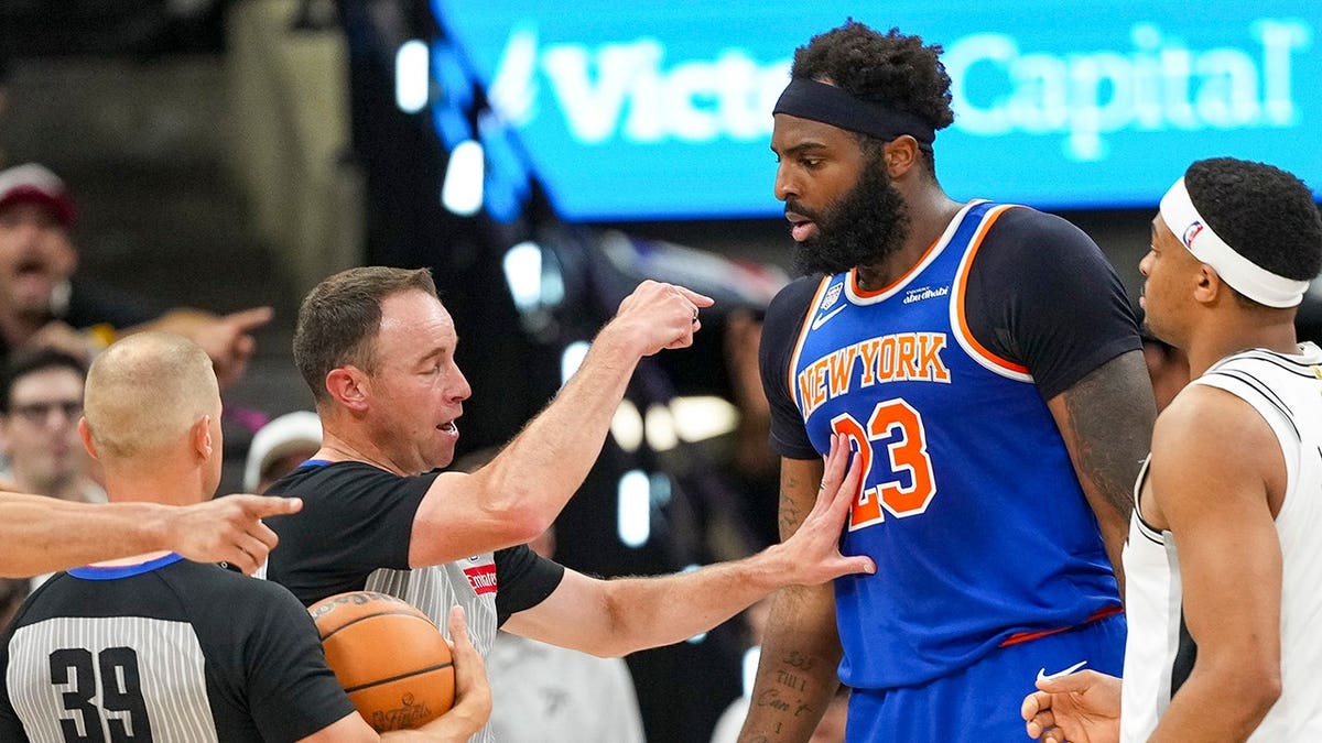 New York Knicks center Mitchell Robinson reacting during NBA Finals game at Frost Bank Center