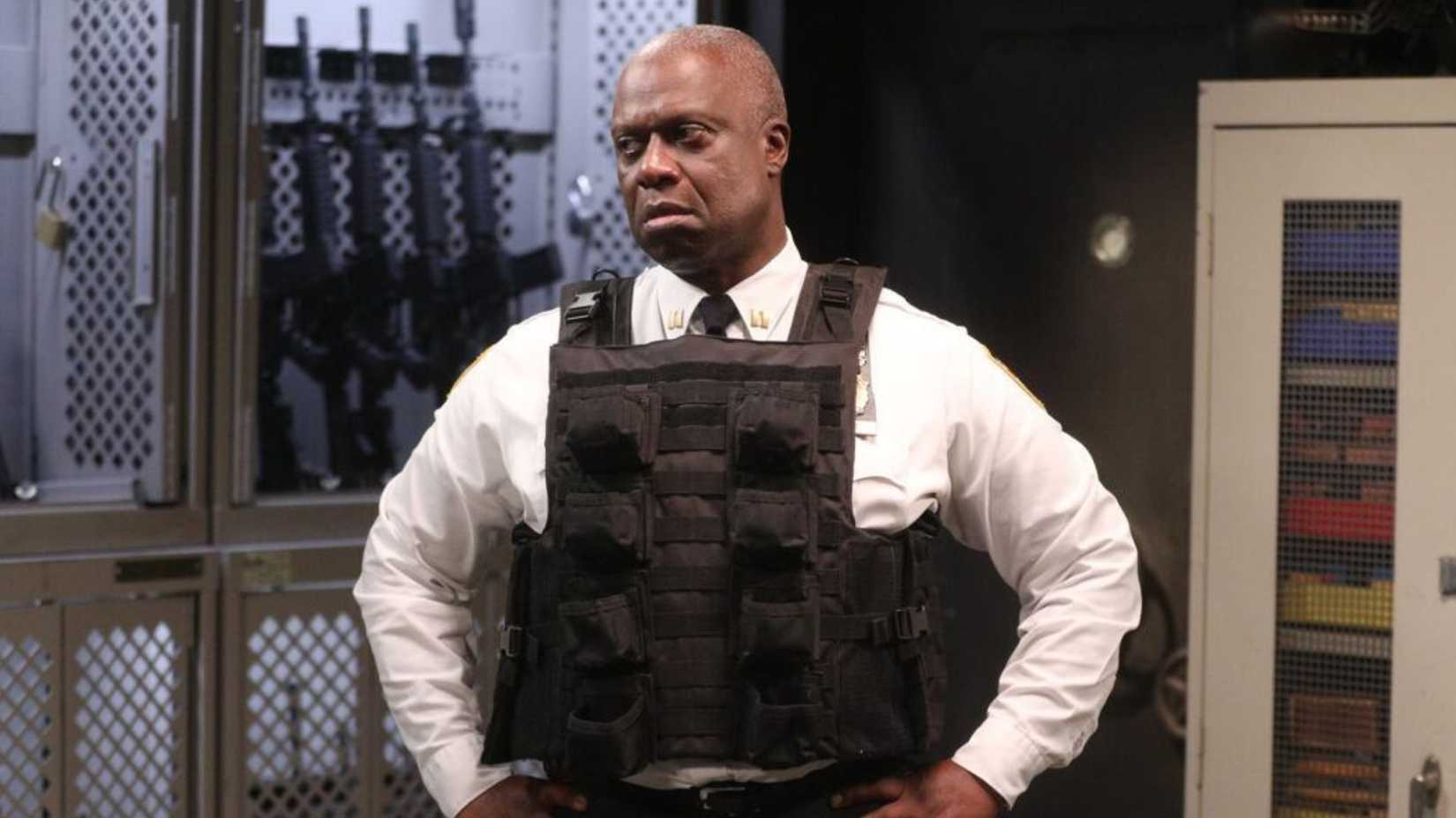 Andrew Braugher in a bulletproof vest as Captain Holt in Brooklyn Nine-Nine