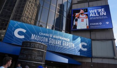 Madison Square Garden ahead of Game 3 of the NBA Finals, Monday, June 8, 2026, in New York. (AP Photo/Ryan Murphy)