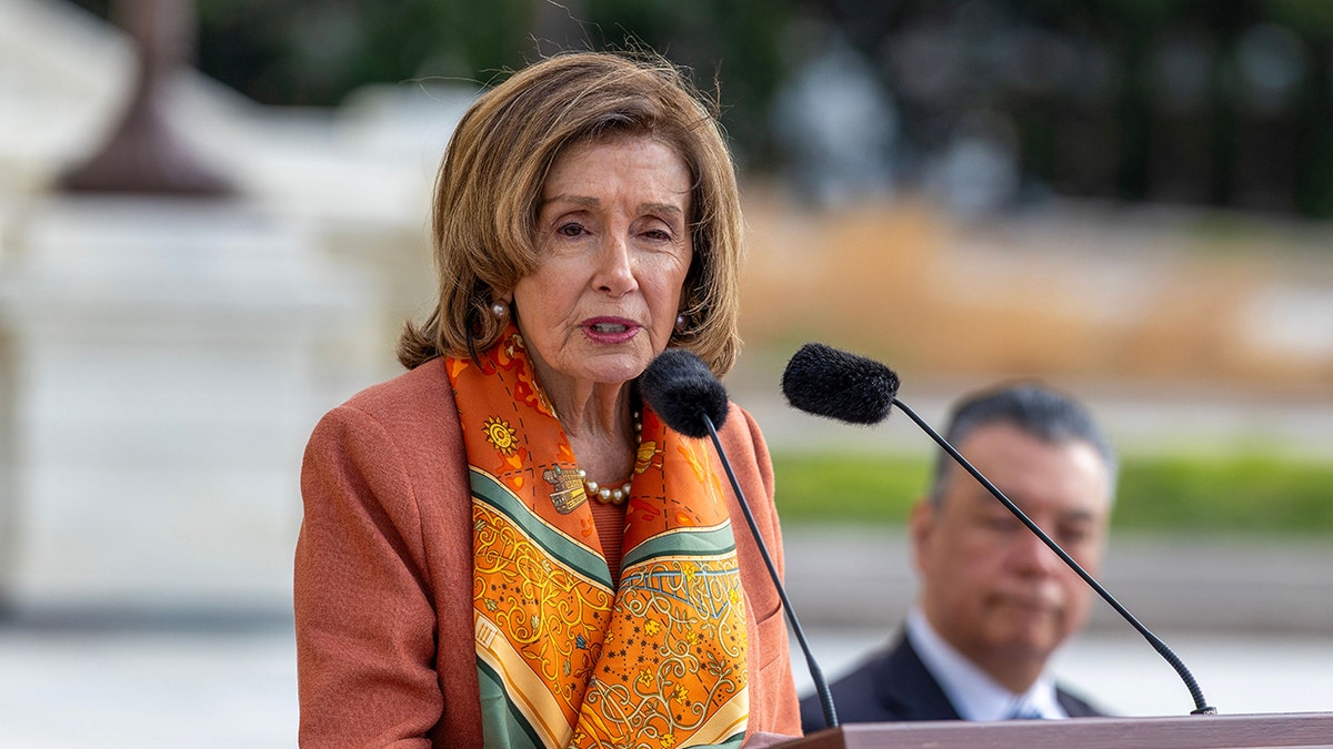 Rep. Nancy Pelosi speaking at a ceremony honoring Capitol Police officers at the U.S. Capitol