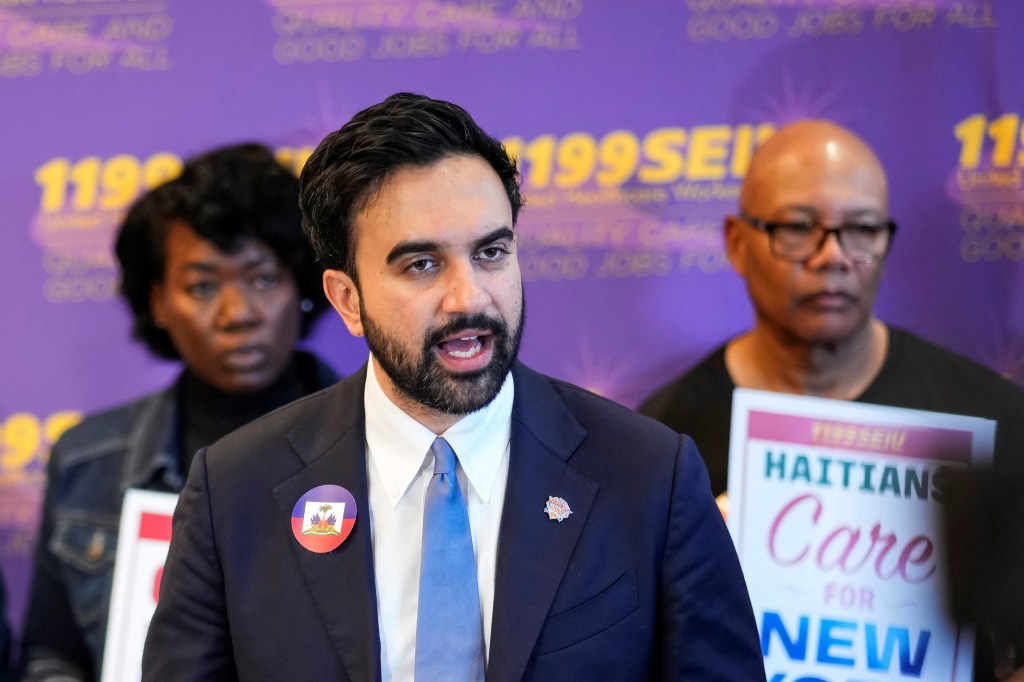 New York City Mayor Zohran Mamdani speaks during a rally with immigration advocates.