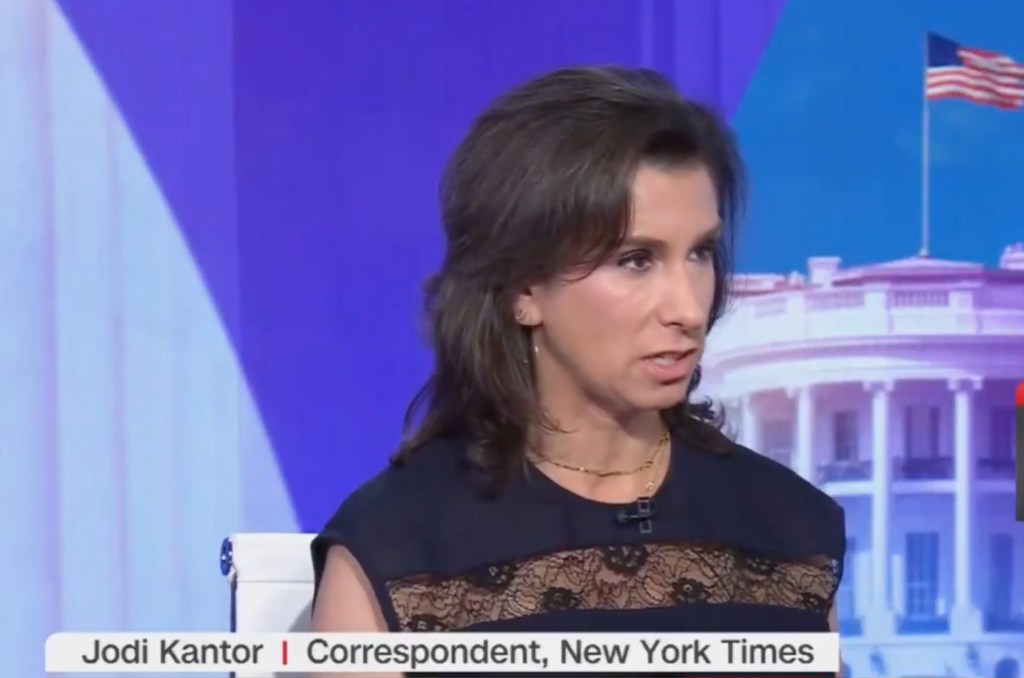 New York Times reporter Jodi Kantor with the White House in the background.
