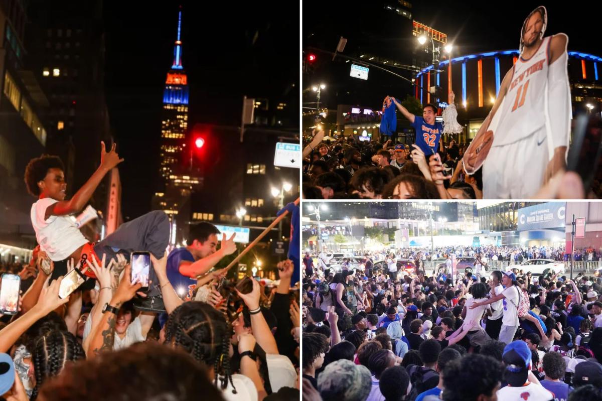 Knicks fans go bonkers in NYC after Game 2 Finals win, celebrating in streets outside MSG