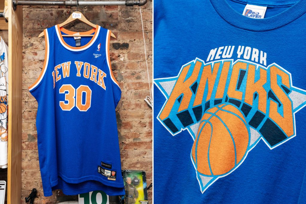 An image collage containing 2 images, Image 1 shows Mr. Throwback in the East Village of Manhattan on June 4, 2026. Photographed by Emmy Park for NY Post. ADDING >>>> Prices of jerseys/tees/jackets are on the hangers in the image, caps prices are in the caption. Other stuff are decoration, Image 2 shows Mr. Throwback in the East Village of Manhattan on June 4, 2026. Photographed by Emmy Park for NY Post. ADDING >>>> Prices of jerseys/tees/jackets are on the hangers in the image, caps prices are in the caption. Other stuff are decoration