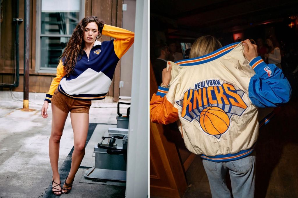 An image collage containing 2 images, Image 1 shows FOR LIFESTYLE -- IMAGES FROM TEREZ https://www.instagram.com/p/DYnYsNlvLYr/ NY New York Knicks Colorblock Quarter Zip Sweatshirt in Blue, Orange and Cream Regular price$165.00 https://www.terez.com/products/ny-knicks-colorblock-quarter-zip-sweatshirt-in-blue-orange-and-cream, Image 2 shows FOR LIFESTYLE -- IMAGES FROM TEREZ -- Unisex New York Knicks Bomber Jacket Regular price$285.00 --- https://www.terez.com/products/knicks-bomber-jacket-in-team-colors https://www.instagram.com/p/DYk3tqMPlrj/