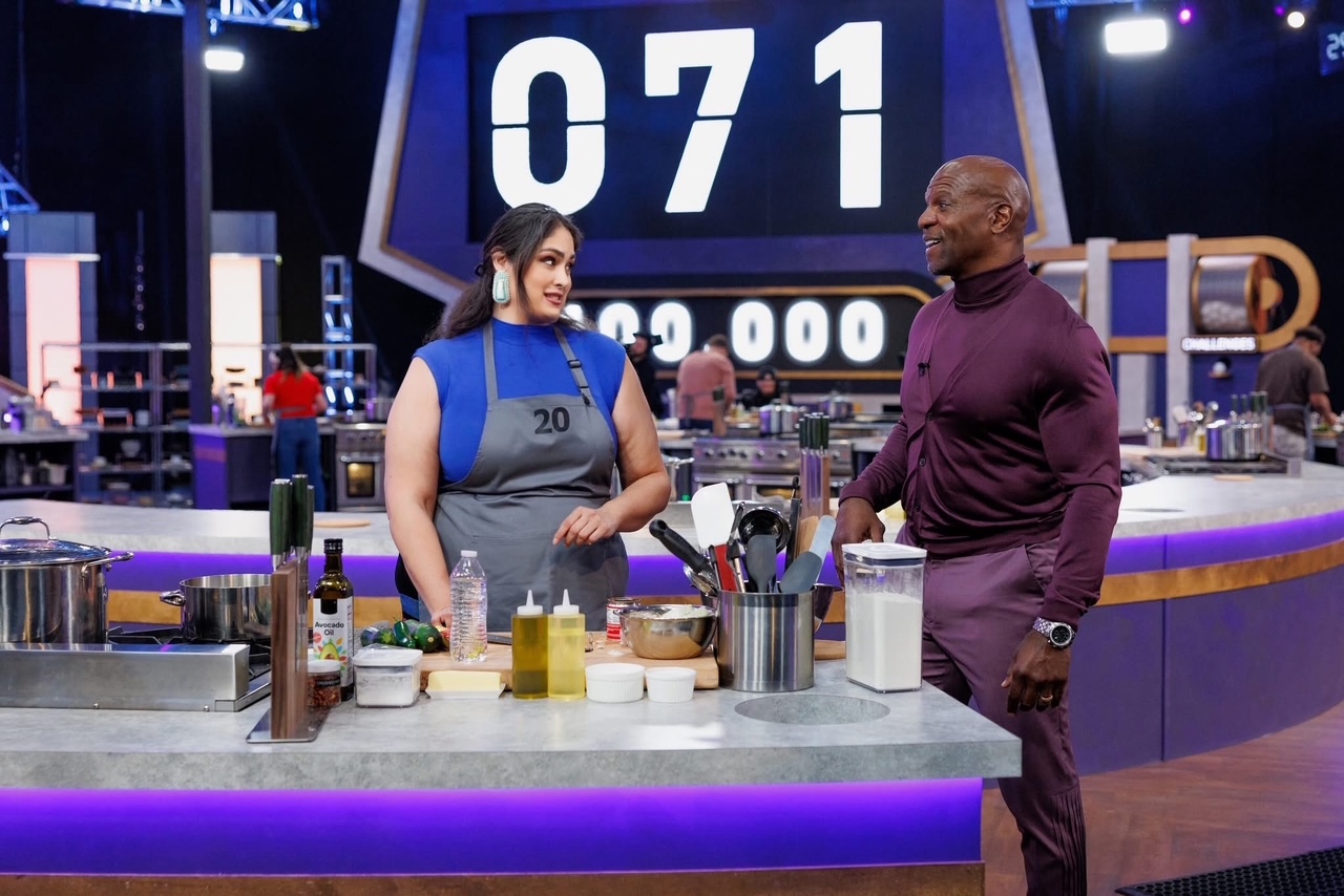 Nikki Apostolou with Terry Crews during an episode of the show. Photo: Nikki Apostolou