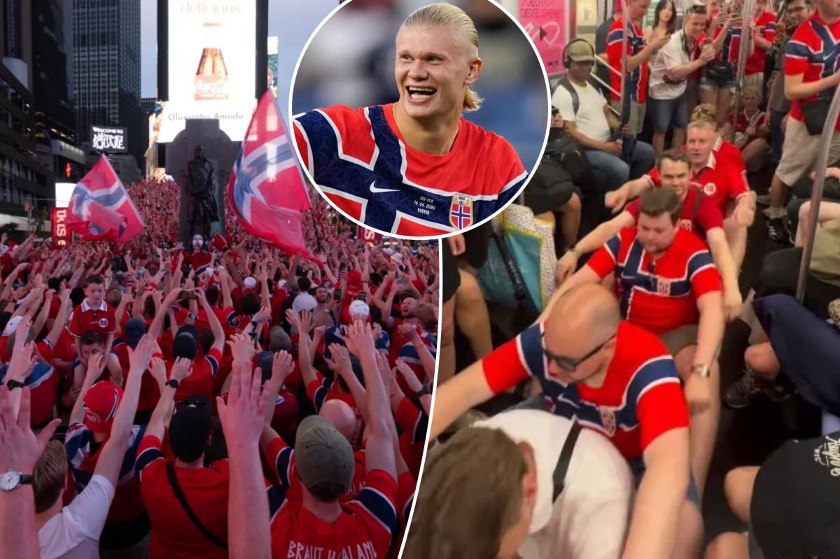Rowing Norwegian World Cup fans take over NYC subways, Times Square