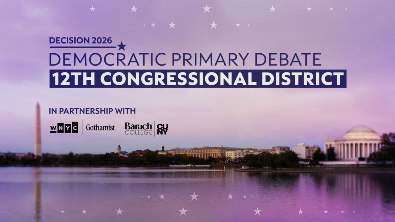 A graphic with "Democratic Primary Debate - 12th Congressional District" on it.