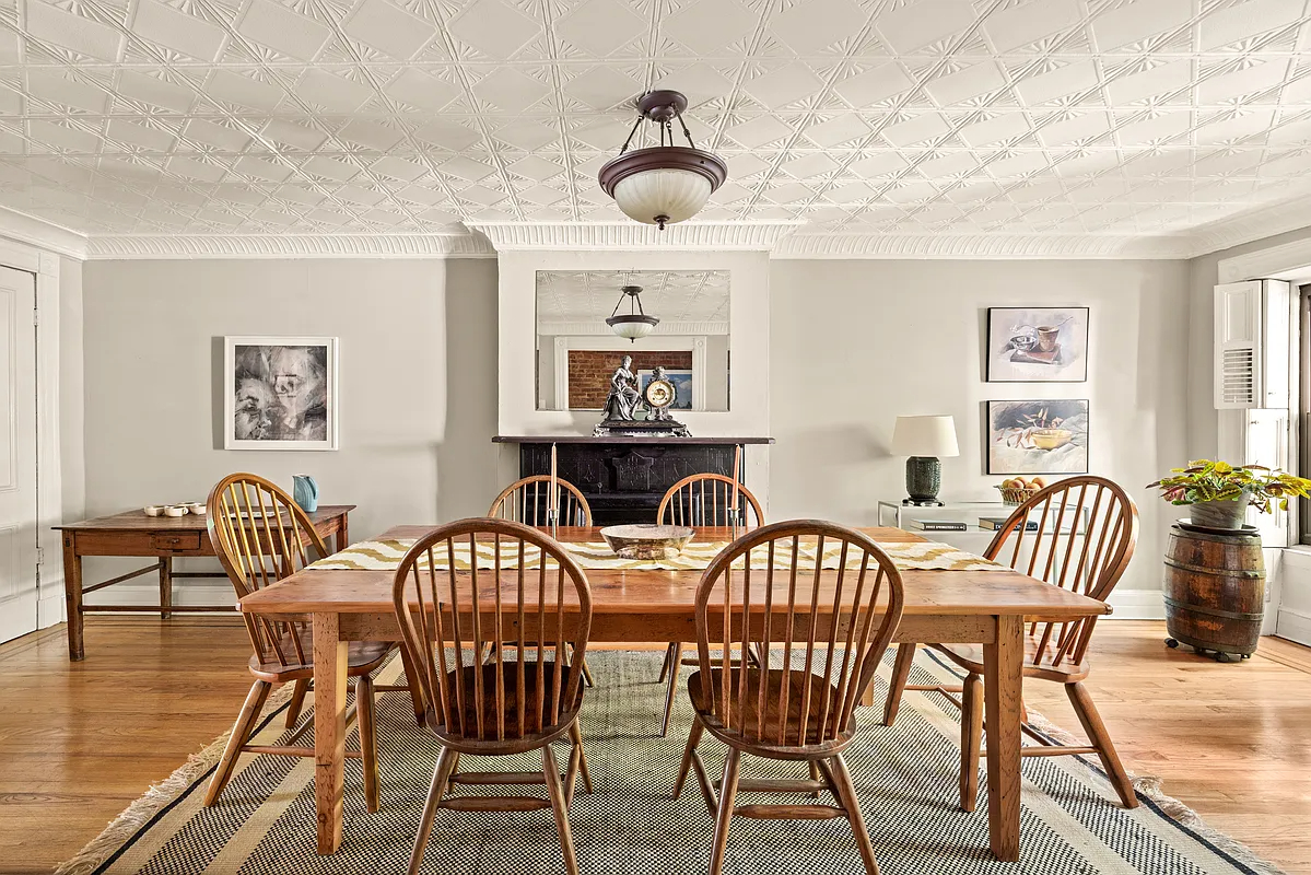dining room with tin ceiling