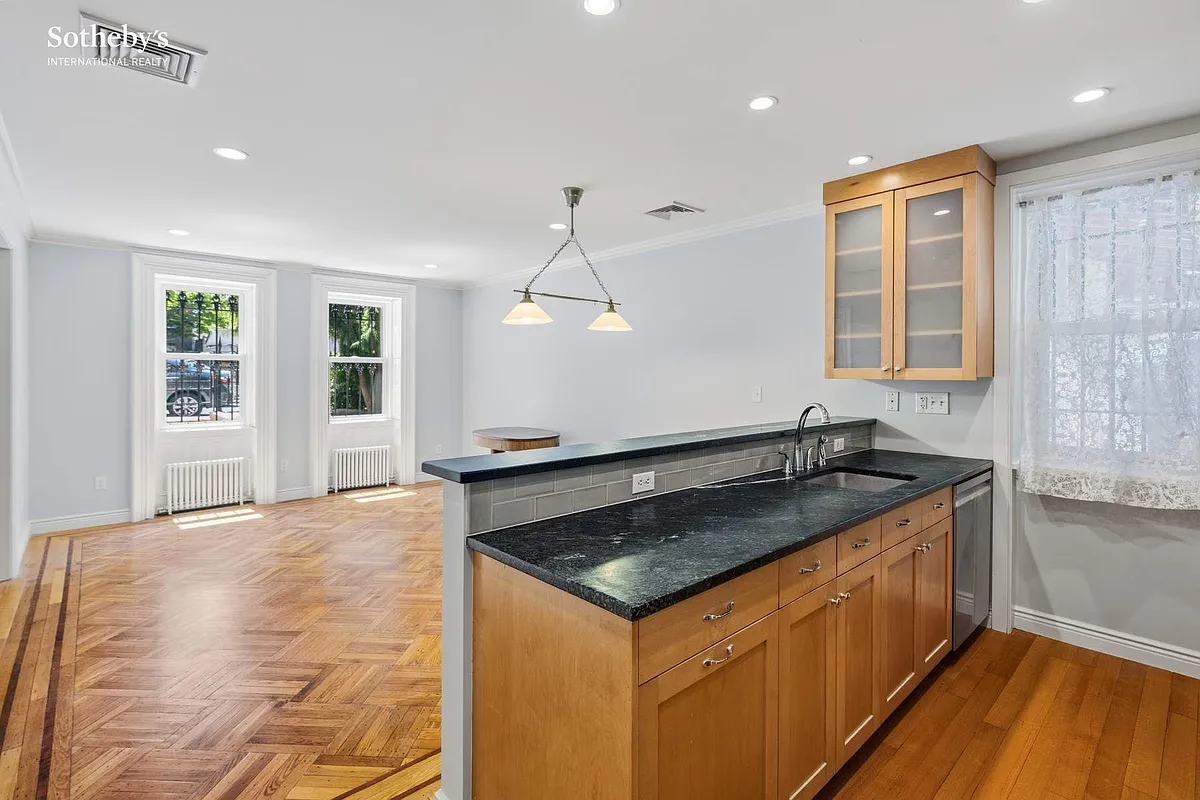 garden level apartment with open plan living and kitchen