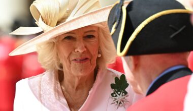 Queen Camilla wears Queen Elizabeth's diamond star brooch at the 2026 Chelsea Pensioners Founder's Day at Royal Hospital Chelsea on June 4 in London.