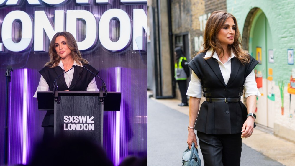 Queen Rania of Jordan wears Dior at the SXSW London conference on June 3 in London.