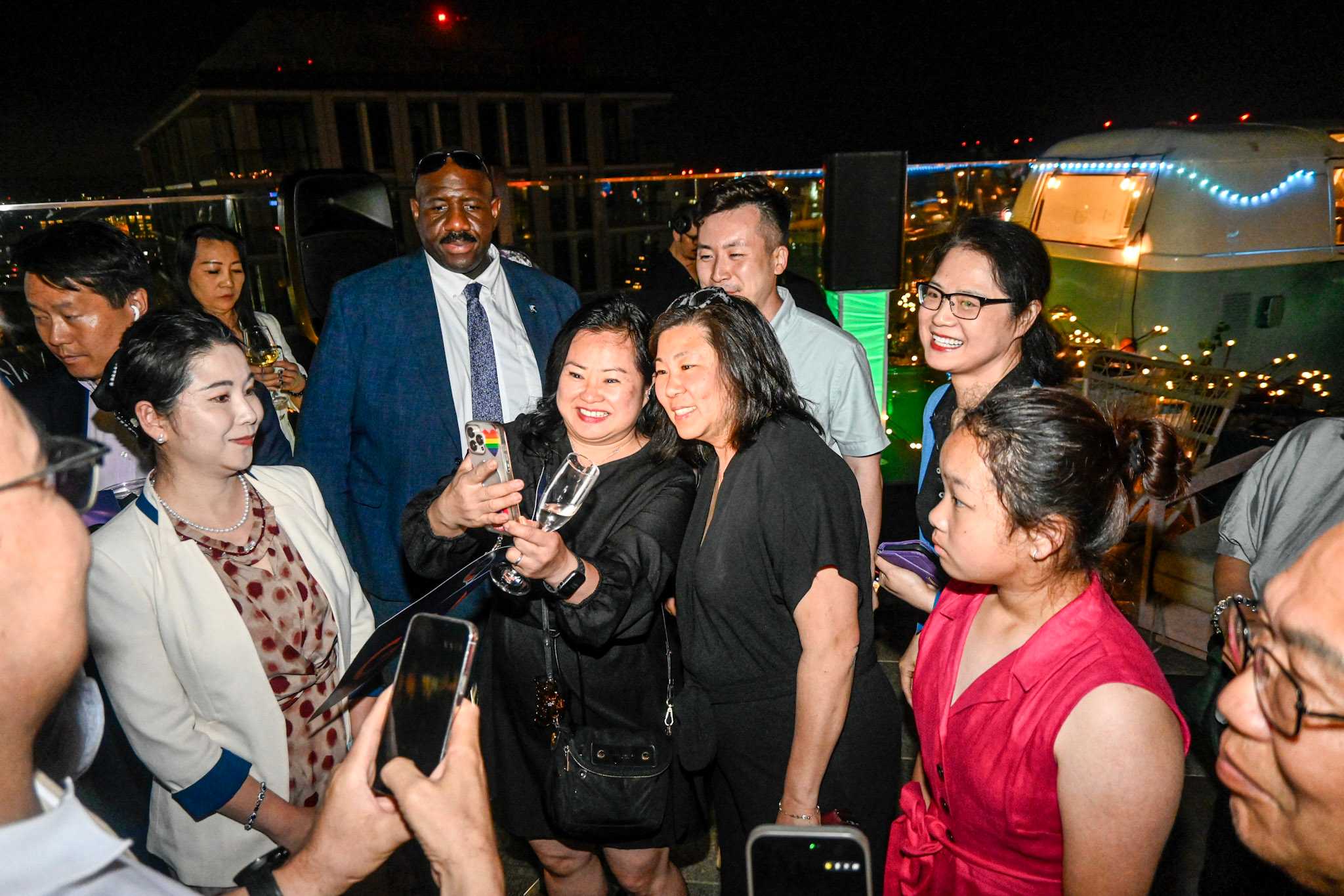 Incumbent Grace Meng with her supporters Tuesday night at Prime Met Steakhouse in downtown Flushing.