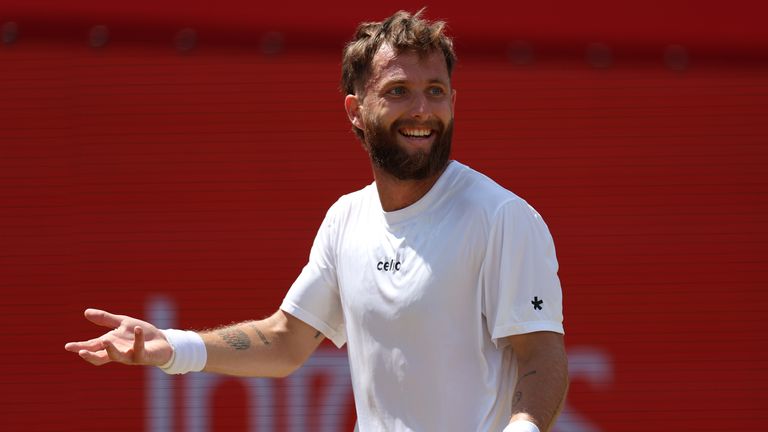 Corentin Moutet of France reacts during his match against Alejandro Davidovich Fokina of Spain on day eleven of the HSBC Championships at Th
