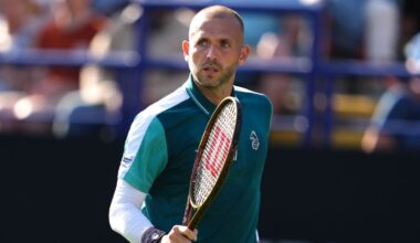 Great Britain's Dan Evans in action during the Round of 16 match against Tommy Paul on day three of the Lexus Eastbourne Open at Devonshire
