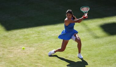 Emma Raducanu in action during her semi-final win over Iva Jovic at Queen's