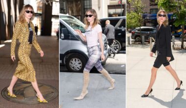 Suki Waterhouse wearing the Attico Cheope 105 slingbacks, a pair of slouchy pointed-toe knee-high boots and Jimmy Choo's black patent leather Love Pumps while out in New York City on Monday.