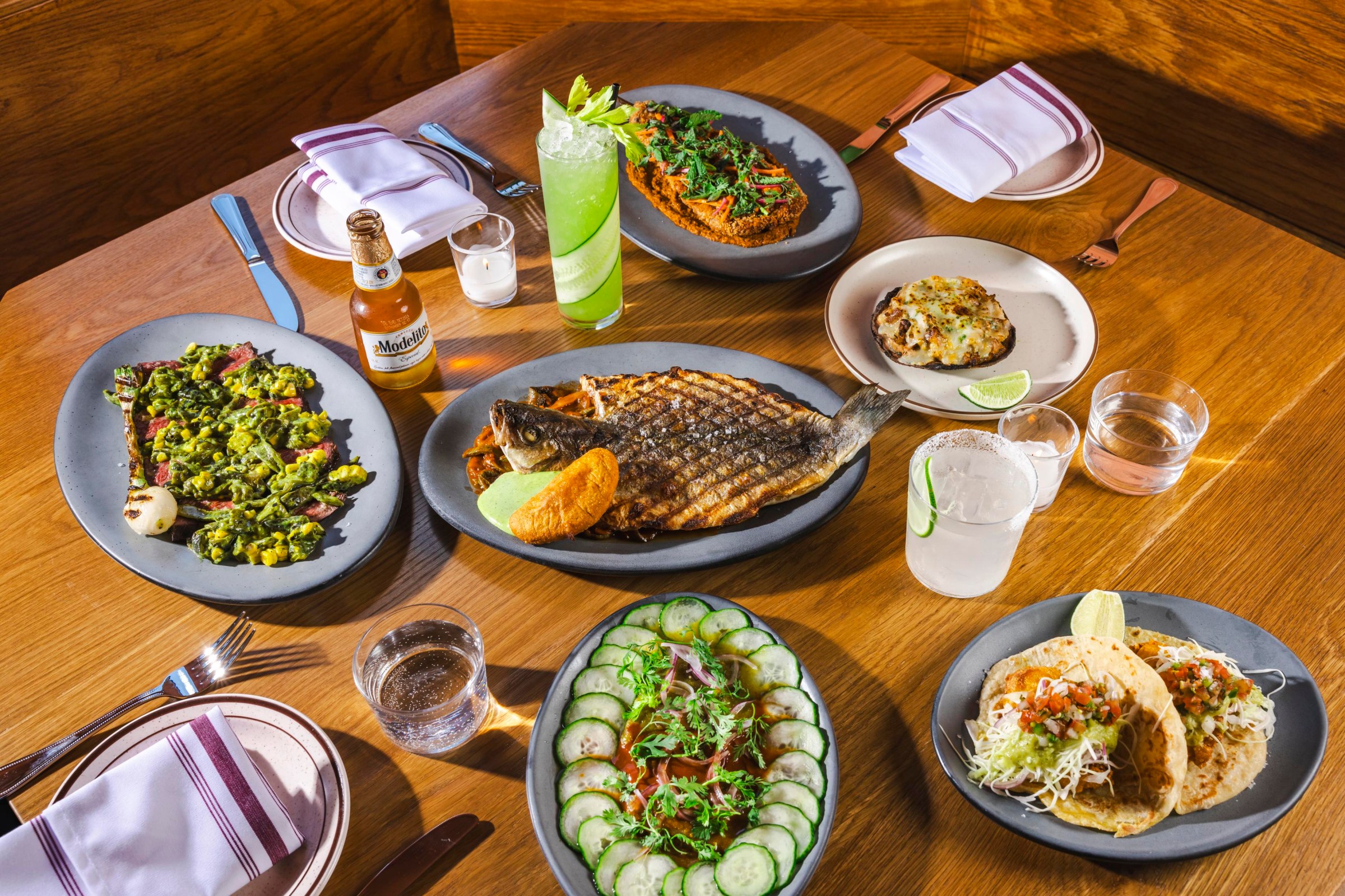 A table of food.
