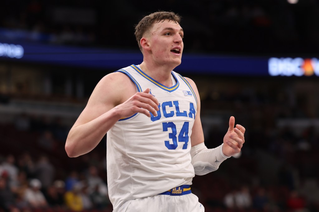 UCLA basketball player Tyler Bilodeau #34 celebrates.