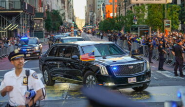 Donald Trump arrives at Game 3 of the NBA Finals in New York