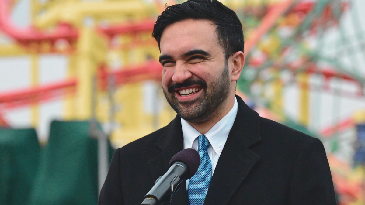 New York City Mayor Zohran Mamdani speaking at a press conference at Deno's Wonder Wheel on Coney Island
