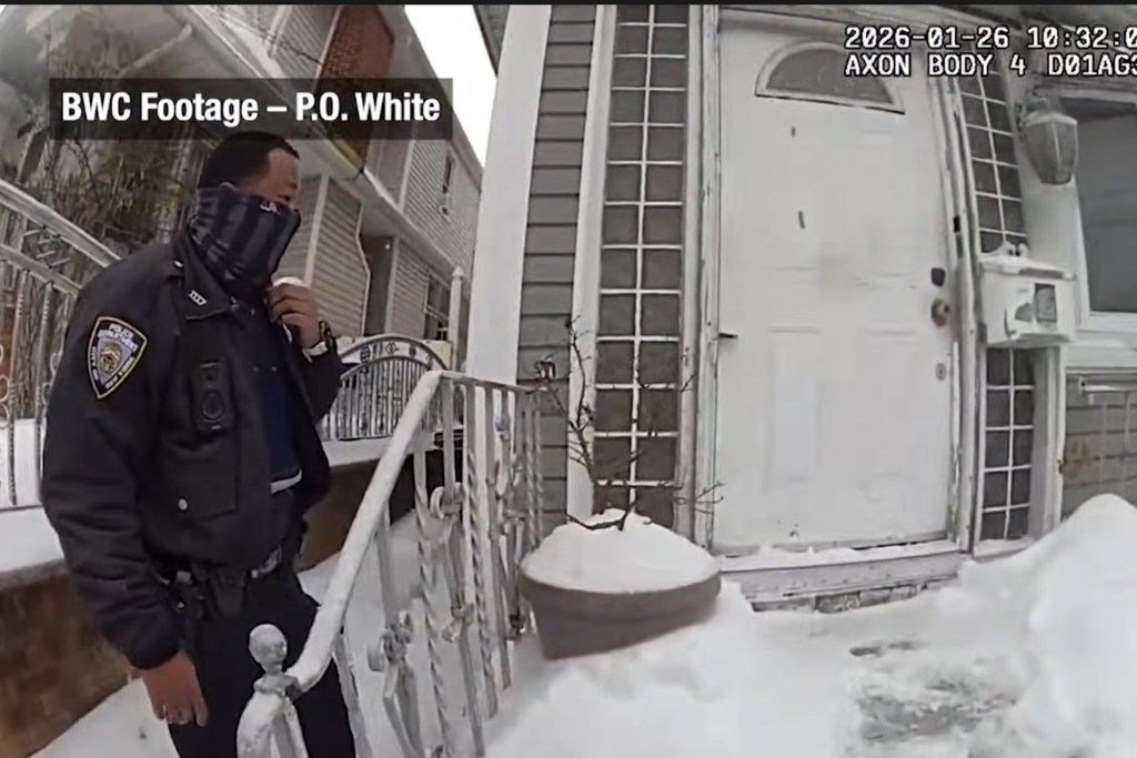 NYPD officers approach the Queens home of Jabez Chakraborty after his mother called 911 to request an ambulance because her son was having a schizophrenia episode,