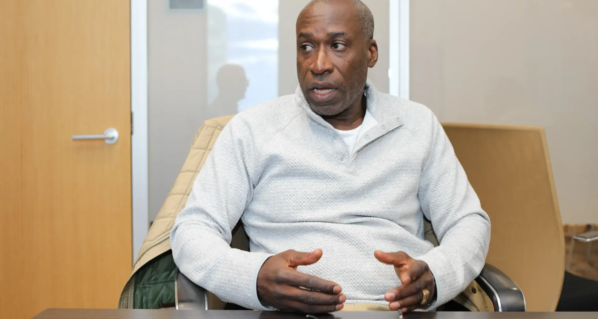 Brian Kendall speaks about his homicide conviction being overturned after he spent 17 years in prison, March 17, 2026. Credit: Alex Krales/The City Reporter