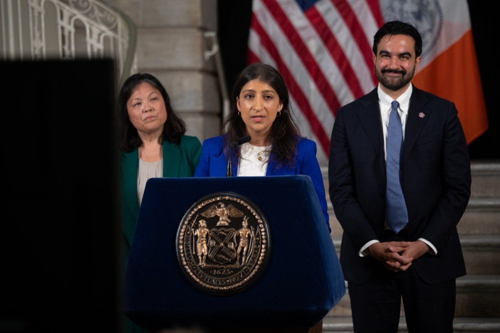 Lina Khan speaks at City Hall about Mayor Zohran Mamdani appointing her as the next chair of the city’s Economic Development Board,