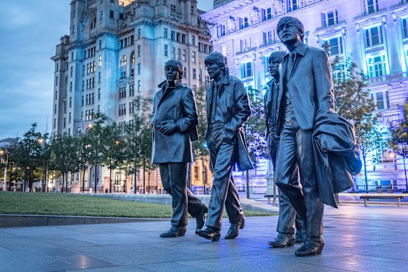 A Beatles sculpture in Liverpool, England.
