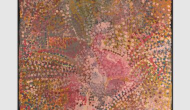 Emily Kam Kngwarray, Mern Anwelarr, 1992. Acrylic on linen, 59 × 47 ¼ inches. © Emily Kam Kngwarray / Artists Rights Society (ARS), New York.