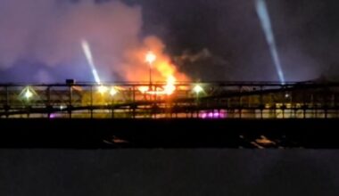 Flames rise from Brooklyn Bridge during July Fourth fireworks
