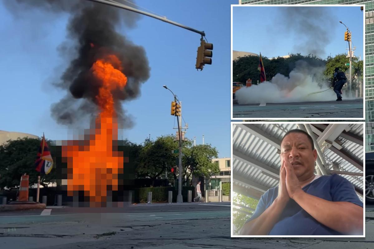 Protester with Tibetan flag fatally sets himself on fire outside UN headquarters in NYC: sources