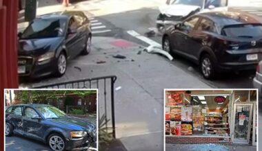 Video shows NYC driver nearly hit cop before car flies into deli