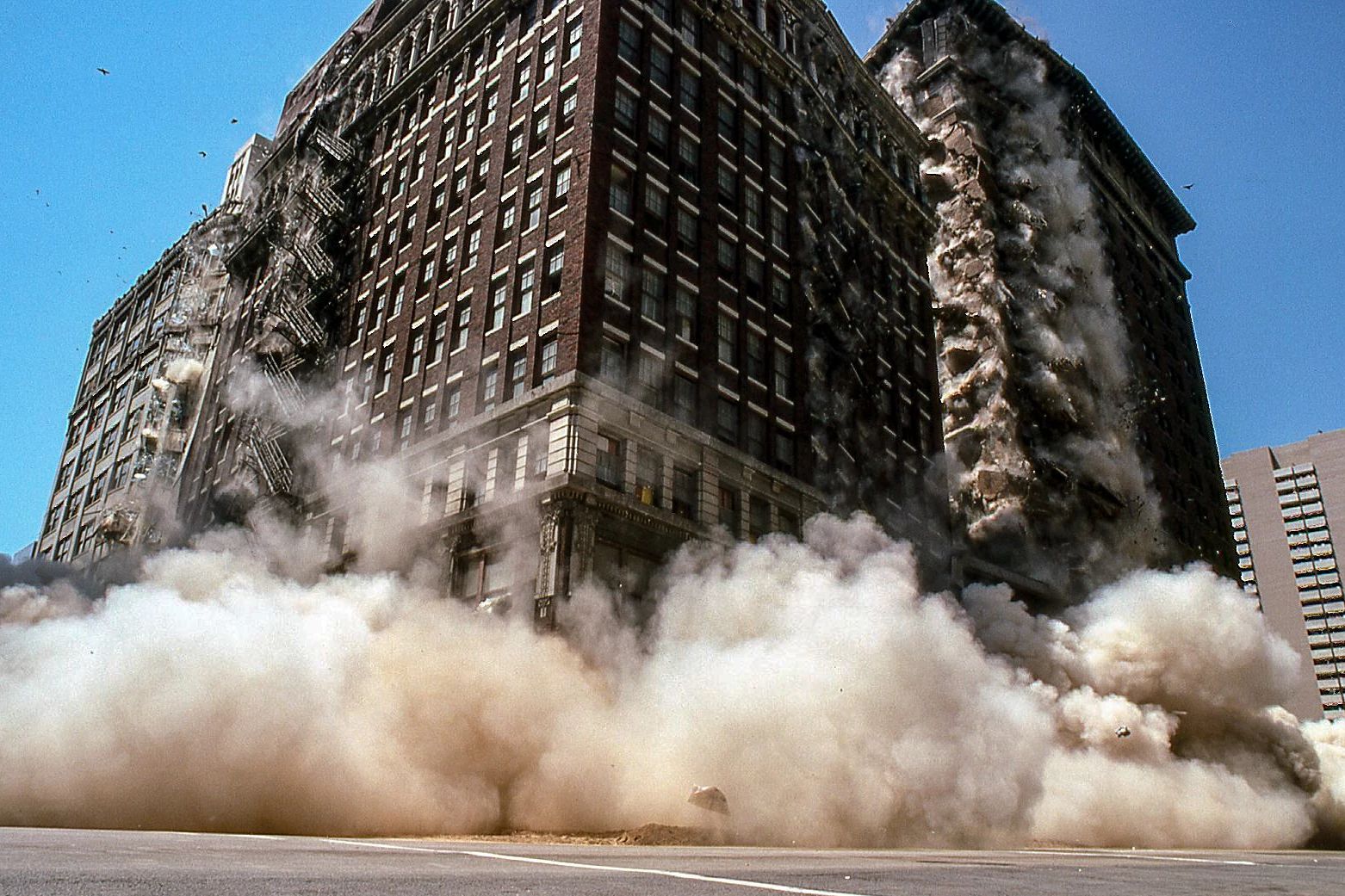 Demolition of the Baker Hotel where Bonnie & Clyde stayed in Dallas, TX. One square block was demolished in seconds, June 29,1980. (Photo by Jack Mecca/Getty Images) (Jack Mecca)