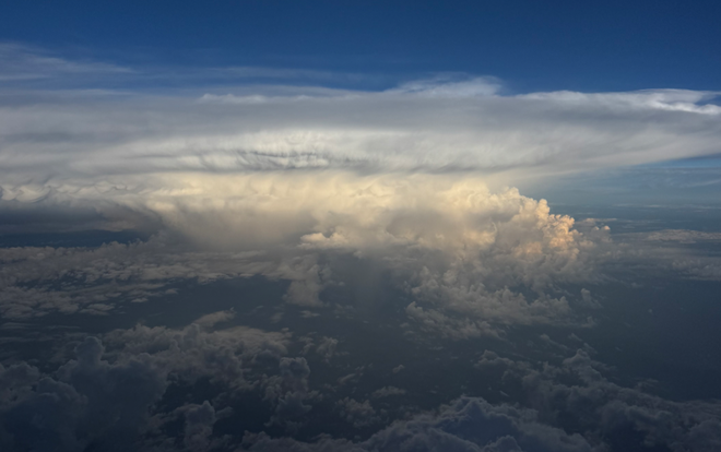 Thunderstorm seen from the sky, taken on approach to Burlington International Airport. ﻿