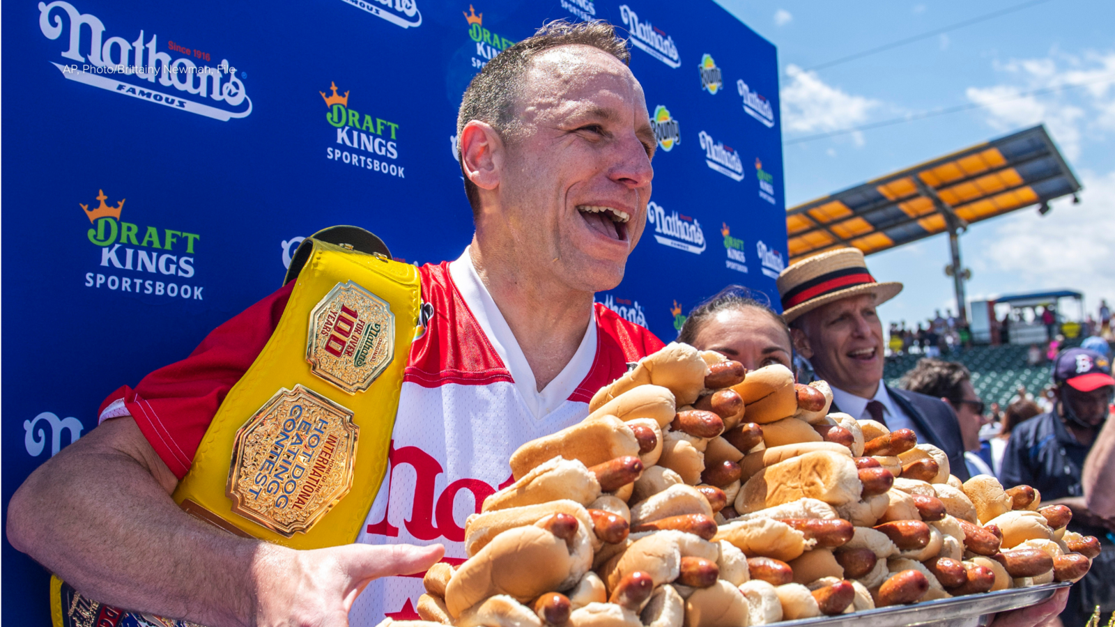 Nathan's Famous Fourth of July hot dog-eating contest weigh-in today at Coney Island, Brooklyn