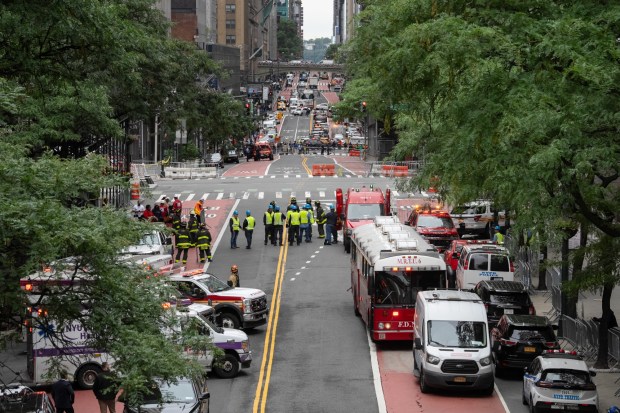 E. 42nd St. is pictured closed due to a partial building collapse at 235 E. 42nd St. in Manhattan on Tuesday, July 7, 2026 in New York City. (Barry Williams/ New York Daily News)