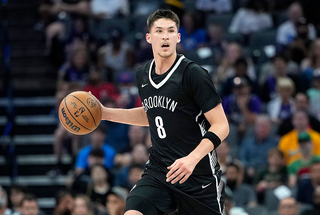SACRAMENTO, CALIFORNIA - JULY 04: Egor Demin #8 of the Brooklyn Nets dribbles the ball against the Sacramento Kings during the first half in the California Classic a NBA Summer League game at Golden 1 Center on July 04, 2026 in Sacramento, California. NOTE TO USER: User expressly acknowledges and agrees that, by downloading and or using this photograph, User is consenting to the terms and conditions of the Getty Images License Agreement. (Photo by Thearon W. Henderson/Getty Images)