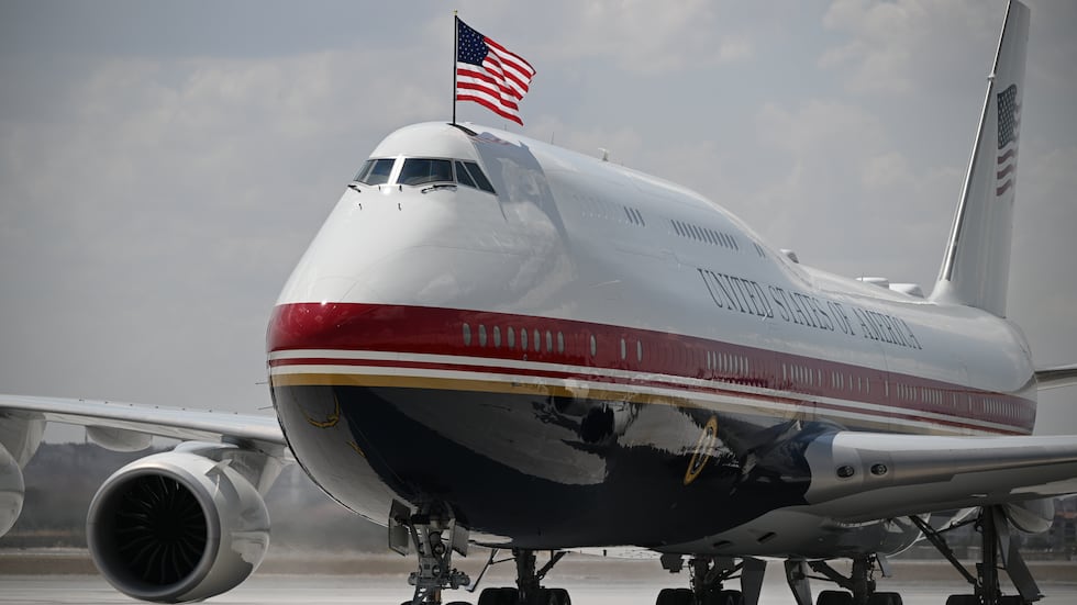 Air Force One carrying President Donald Trump arrives for the NATO summit in Ankara, Turkey,...