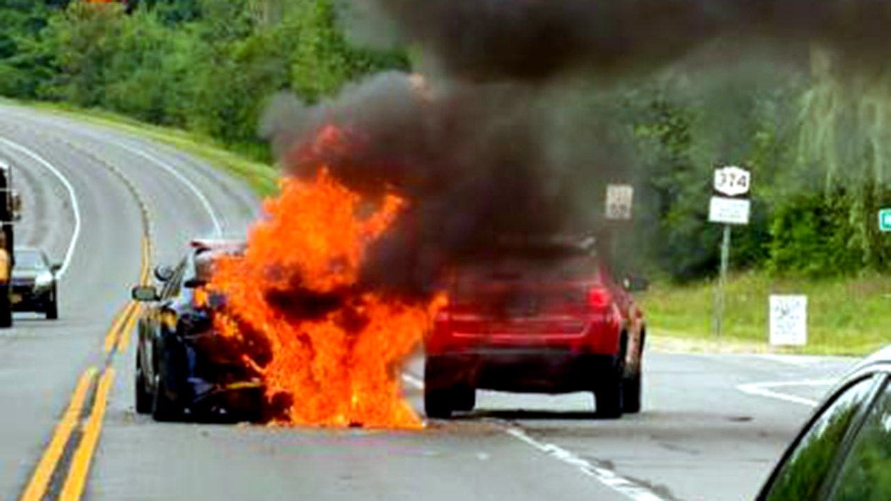 New York State Police patrol car catches fire, injures 2 troopers