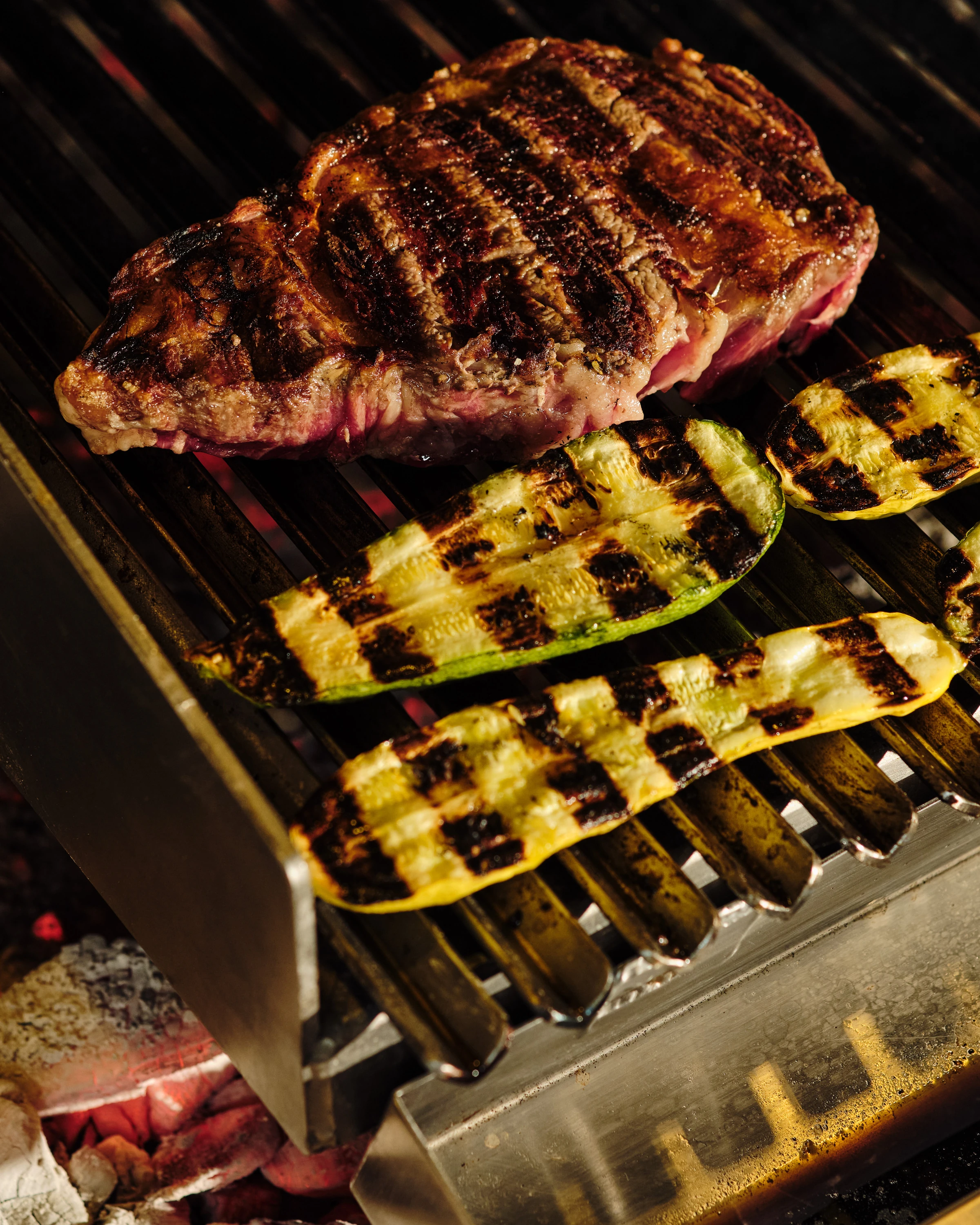 Graciela's ribeye and roasted zucchini.
