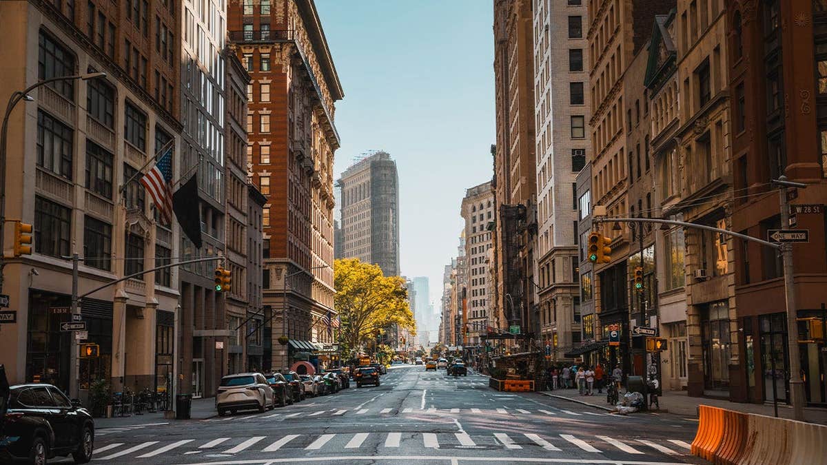 Crosswalk at a street intersection in Manhattan, New York City