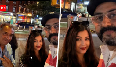 Abhishek Bachchan and Aishwarya Rai Bachchan spotted together in New York; pose with fan for a selfie |