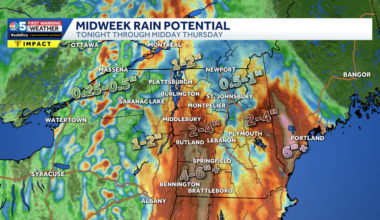 Flooding possible in parts of Vermont, New York as torrential rain arrives late Tuesday night