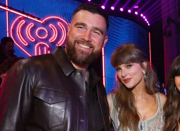 Travis Kelce and Taylor Swift attend the 2026 iHeartRadio Music Awards at Dolby Theatre on March 26, 2026 in Los Angeles, California. (Photo by Jon Kopaloff/Getty Images for iHeartRadio)