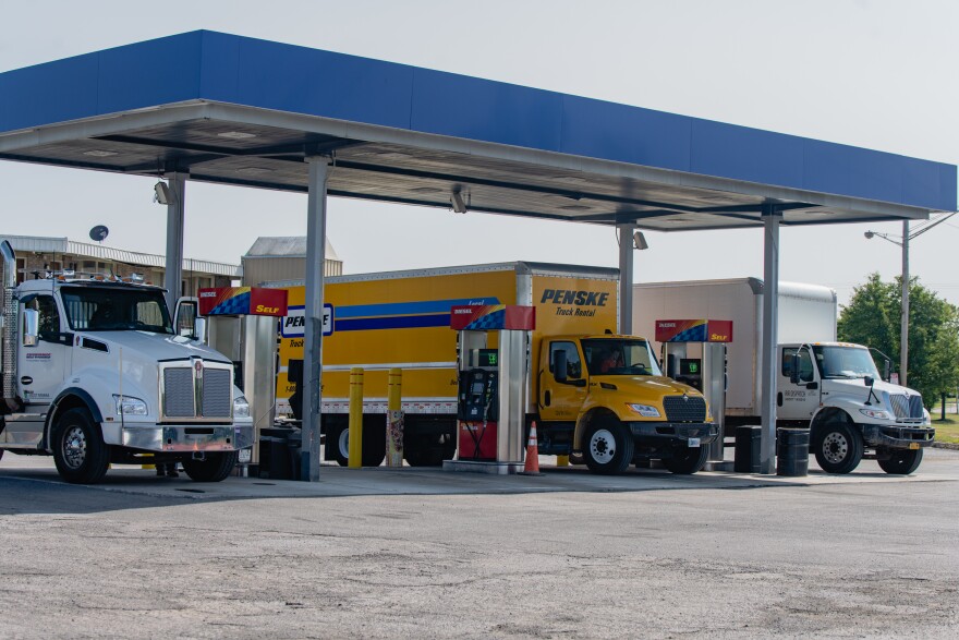 Trucks fuel up at Westen Truck Stop off of I-90 in Henrietta, N.Y. on July 23, 2026.