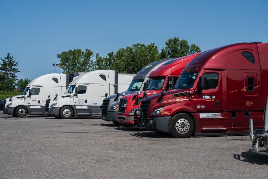 Trucks fuel up at Westen Truck Stop off of I-90 in Henrietta, N.Y. on July 23, 2026.